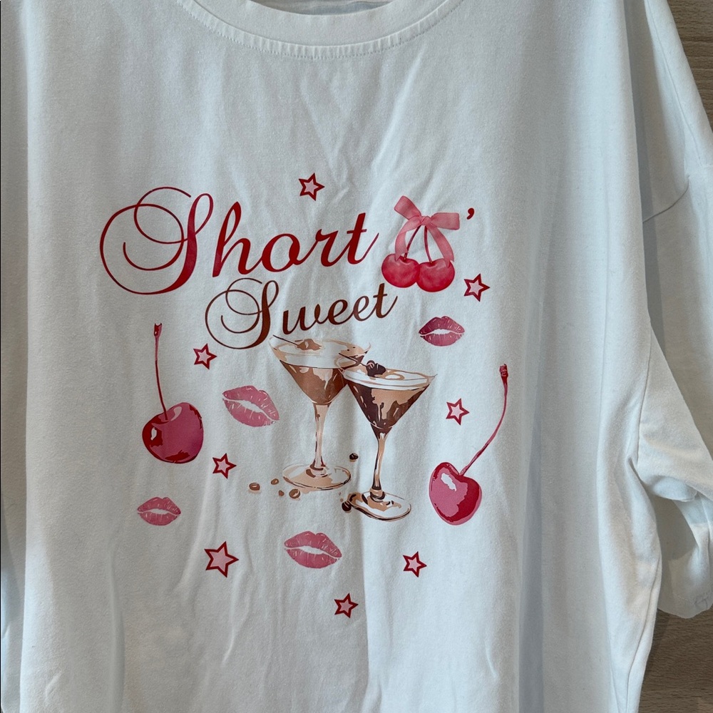 White Graphic Tee with Cherry Design - Picture 4 of 9